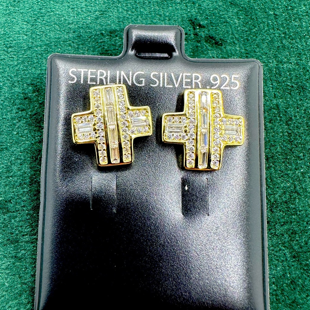 Silver Sterling Silver Baguette CZ Stud Earrings
